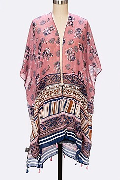 Floral Tribal Tassel Accent Kimono