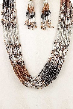 BEADED MULTI ROW SEEDS NECKLACE SET