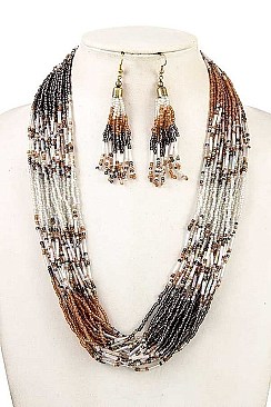 BEADED MULTI ROW SEEDS NECKLACE SET