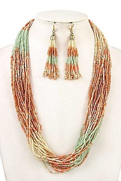 BEADED MULTI ROW SEEDS NECKLACE SET