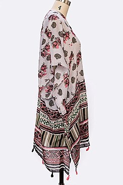 Floral Tribal Tassel Accent Kimono