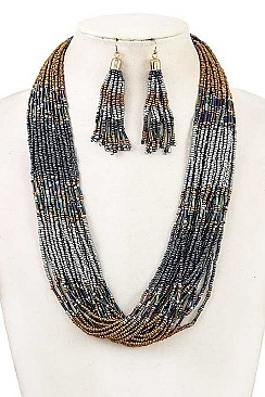 BEADED MULTI ROW SEEDS NECKLACE SET