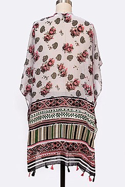 Floral Tribal Tassel Accent Kimono