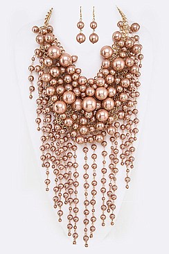 Mix Pearl Layer Head Turner Statement Necklace Set