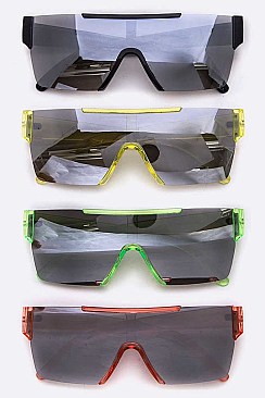 Pack of 12 Iconic Clear Color Temple Square Sunglasses Set