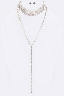 Classy Crystal Choker & Drop Necklace Set LA-KS9016