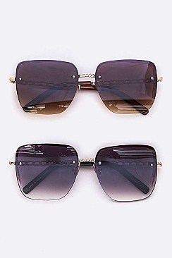 Pack of 12 Chain Accent Temple Fashion Square Sunglasses Set