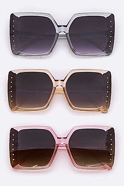 Pack of 12 Dotted Accent Oversize Square Sunglasses Set
