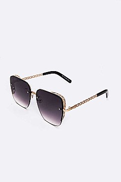 Pack of 12 Chain Accent Temple Fashion Square Sunglasses Set