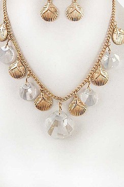 SHELL DANGLE MULTI GEM BIB NECKLACE SET