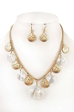 SHELL DANGLE MULTI GEM BIB NECKLACE SET