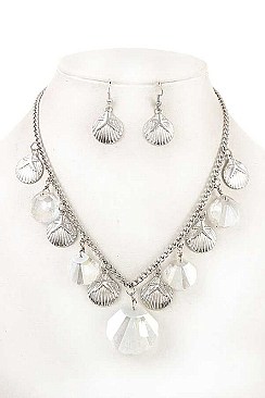 SHELL DANGLE MULTI GEM BIB NECKLACE SET