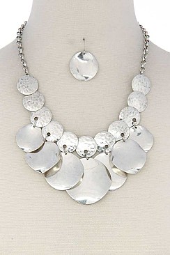 HAMMERED COIN DANGLE STATEMENT NECKLACE JYQNE-14169