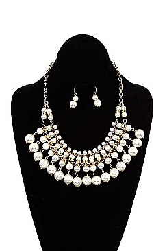 FRINGE FAUX PEARL BIB NECKLACE SET