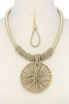 STYLISH WEAVE PENDANT METALLIC THREAD WRAPPED NECKLACE SET JY-JSN-2137