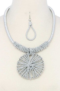 STYLISH WEAVE PENDANT METALLIC THREAD WRAPPED NECKLACE SET JY-JSN-2137