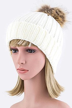 Chic Fur Pom Pom Beanie Hat LA-MM3003