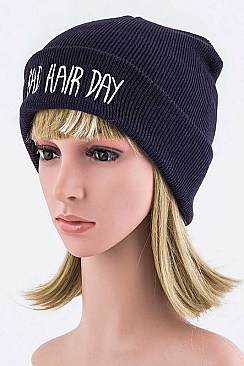 Stylish BAD HAIR DAY Print Knit Beanie LA-EMH8619