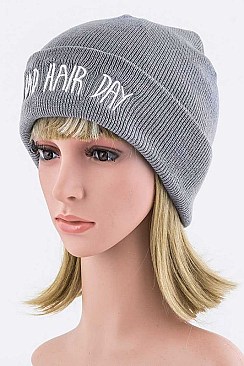 Stylish BAD HAIR DAY Print Knit Beanie LA-EMH8619