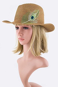 Festival Peacock Feather Embroidery Straw Panama Hat LAFHT3279