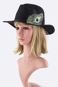 Festival Peacock Feather Embroidery Straw Panama Hat LAFHT3279