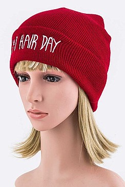 Stylish BAD HAIR DAY Print Knit Beanie LA-EMH8619