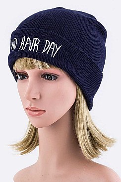 Stylish BAD HAIR DAY Print Knit Beanie LA-EMH8619