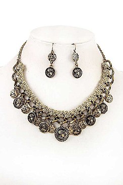 CLUSTER DISK WOVEN CHAIN BIB NECKLACE SET