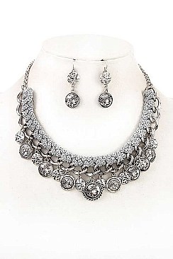 CLUSTER DISK WOVEN CHAIN BIB NECKLACE SET