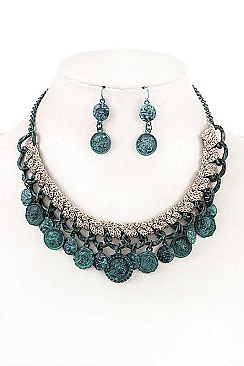 CLUSTER DISK WOVEN CHAIN BIB NECKLACE SET