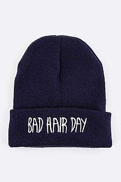 Stylish BAD HAIR DAY Print Knit Beanie LA-EMH8619