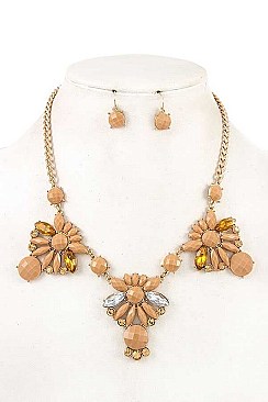 SEMI CRYSTAL FACETED BIB NECKLACE SET