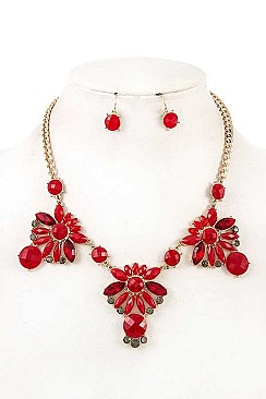 SEMI CRYSTAL FACETED BIB NECKLACE SET