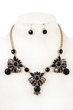 SEMI CRYSTAL FACETED BIB NECKLACE SET
