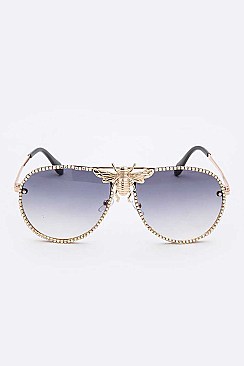 Pack of 12 Rhinestones Aviator Bee Accent Gradient Sunglasses