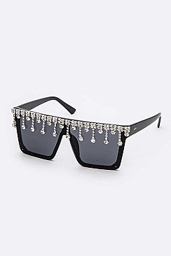 Pack of 12 STYLISH RHINESTONE SHIELD SUNGLASSES