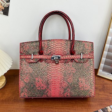 Exceptional Crocodile Padlock Two-Tone Satchel