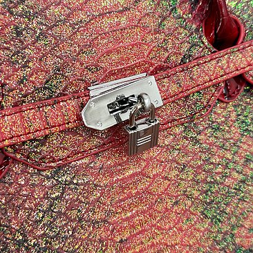 Exceptional Crocodile Padlock Two-Tone Satchel