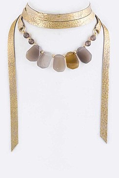 WRAPPED LEATHER & PEBBLES CHOKER