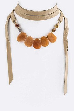 WRAPPED LEATHER & PEBBLES CHOKER