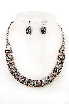 BEAD METAL LINK NECKLACE SET