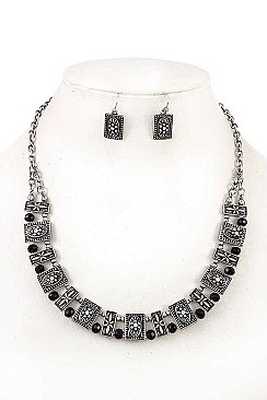 BEAD METAL LINK NECKLACE SET