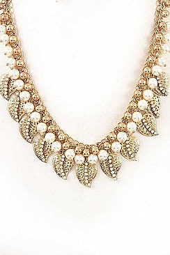 LEAF CLUSTER PEARL NECKLACE SET