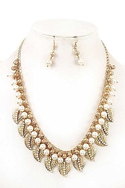 LEAF CLUSTER PEARL NECKLACE SET