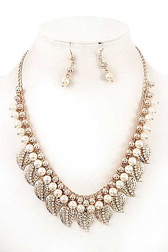 LEAF CLUSTER PEARL NECKLACE SET