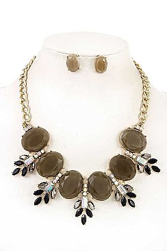 CRYSTAL GEM FACETED STONE ORNATE BIB NECKLACE SET