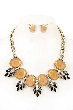 CRYSTAL GEM FACETED STONE ORNATE BIB NECKLACE SET