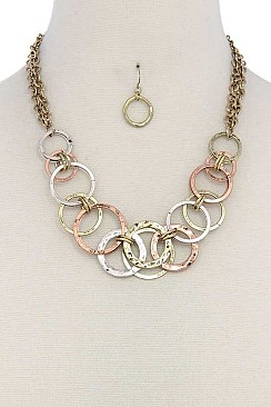 FASHIONABLE MULTI TONE CIRCLE LINKS STATEMENT NECKLACE SET JYHNE1925