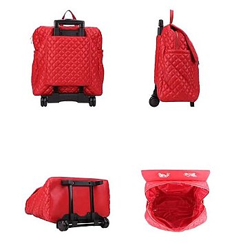 QUILTED DESIGN FASHION TRAVEL LUGGAGE WITH CHAIN ACCENT