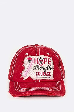 VINTAGE WASH PINK RIBBON COURAGE PATCH CAP